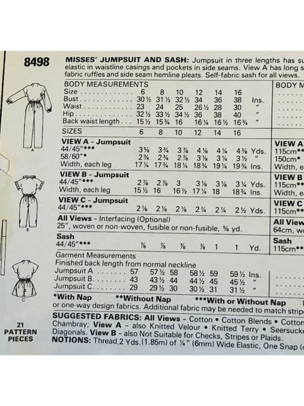 1980s Diahann Carroll  Jumpsuit Romper Sewing Pattern McCalls 8498 Size 14 Uncut